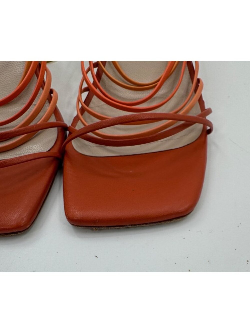 Rejina Pyo Orange Leather Strappy Mule Sandals Clear Lucite Block Heels Size 8 / - Picture 6 of 16